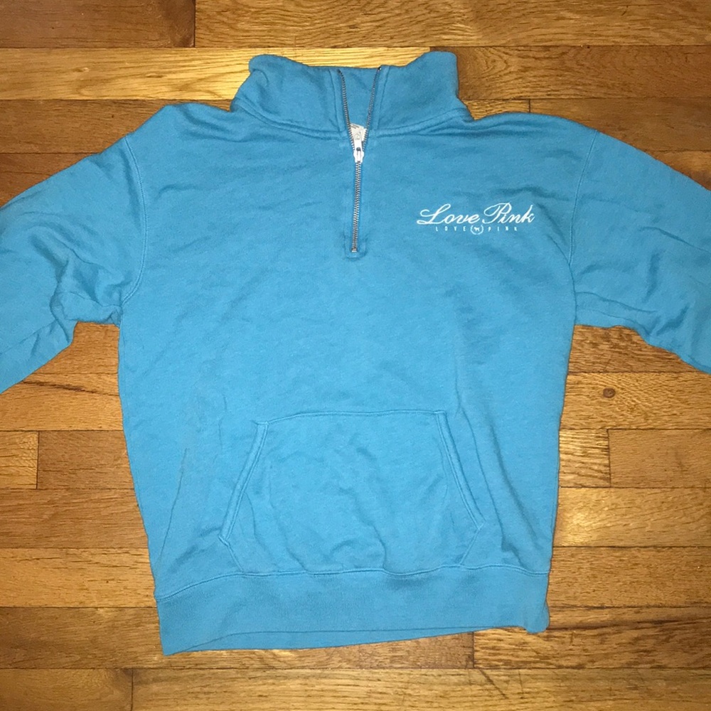 blue half zip victoria’s secret pink sweatshirt